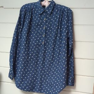 Chaps Blue Floral Button-Up Blouse